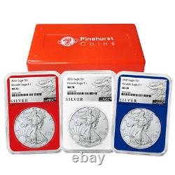 2021 $1 Type 1 American Silver Eagle 3pc Set NGC MS70 ALS Label Red White Blue