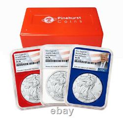 2021 $1 Type 1 American Silver Eagle 3pc Set NGC MS70 ER Trump Label Red White B