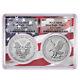 2021 $1 Type 1 and Type 2 Silver Eagle Set PCGS MS70 FS Flag Frame