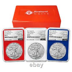 2021 $1 Type 2 American Silver Eagle 3 pc Set NGC MS70 ALS ER Label Red White Bl