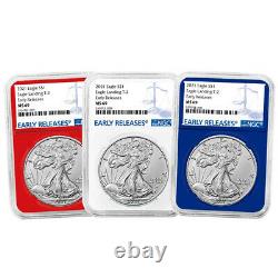 2021 $1 Type 2 American Silver Eagle 3pc Set NGC MS69 ER Blue Label Red White Bl