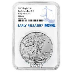 2021 $1 Type 2 American Silver Eagle 3pc Set NGC MS69 ER Blue Label Red White Bl