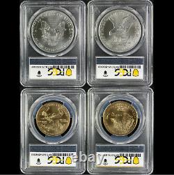 2021 AMERICAN GOLD SILVER EAGLE DUSK DAWN 4 COIN SET MS69/MS70 423RD withMS70 ASE
