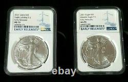2021 American Silver Eagle 2 coin set PCGS MS70 Type 1 &Type 2
