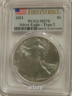 2021 American Silver Eagle 4 Coin Set MS70 W-S FS-W Type-2 FS Philadelphia-FDOI