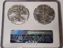 2021 American Silver Eagle Coins Type 1 & Type 2 FDOI 2 Two Coin Set NGC MS70