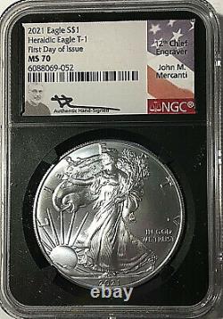 2021 American Silver Eagle Ngc Ms70 First Day Of Issue Mercanti Black Core