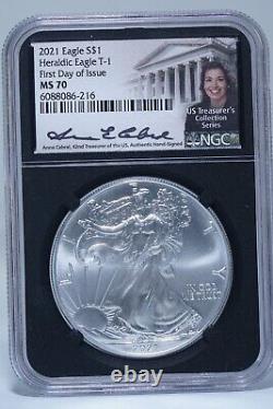 2021 American Silver Eagle T-1 Hand Signed ANNA CABRAL First Day Issue, NGC MS70