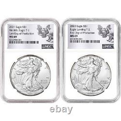 2021 American Silver Eagle T1 T2 Set NGC MS69 First and Last Day of Production