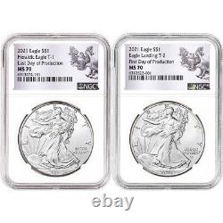 2021 American Silver Eagle T1 T2 Set NGC MS70 First and Last Day of Production
