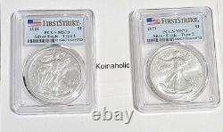 2021 American Silver Eagle Type 1 & Type 2 PCGS MS70, Brilliant UNCIRCULATED