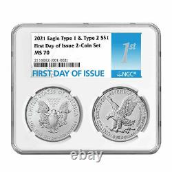 2021 American Silver Eagle Type 1 and 2 Set NGC MS70 First Day of Issue
