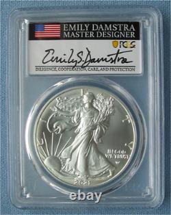 2021 American Silver Eagle Type 2 PCGS MS70 First Strike Damstra Signature
