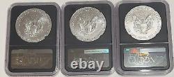 2021 EMERGENCY PRODUCTION AMERICAN SILVER EAGLES SET of 3 NGC MS70 TYPE 1 SIGNED