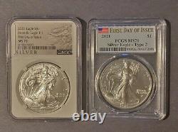 2021'MS 70''1st Day/Type 1 & Type 2' American Eagle $1.00 99.9%/1 oz. Silver