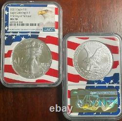 2021 NGC MS 70 First Day of Release Type-2 American Silver Eagle in Flag Core