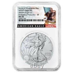 2021 (P) $1 American Silver Eagle NGC MS70 Emergency Production Black ER Label