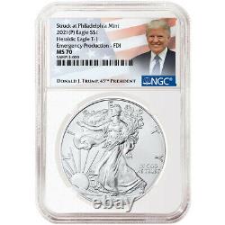 2021 (P) $1 American Silver Eagle NGC MS70 Emergency Production FDI Trump Label