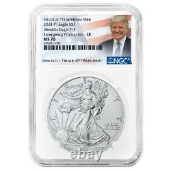 2021 (P) $1 American Silver Eagle NGC MS70 Emergency Production Trump ER Label