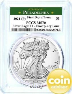 2021 (P) $1 Silver Eagle T1 Struck at Philadelphia PCGS MS70 First Day of Issue