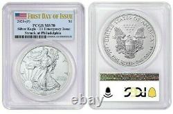 2021 P Silver American Eagle $1 Emergency T1 Pcgs Ms70 First Day Of Issue Flag