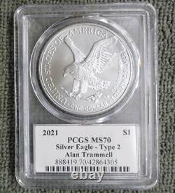 2021 PCGS MS 70 Type 2 American Silver Eagle Dollar, Alan Trammell Signed Label