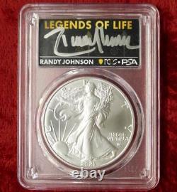 2021 PCGS MS70 Randy Johnson HAND AUTOGRAPHED, Type 2 American Silver Eagle $1