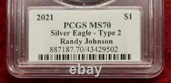2021 PCGS MS70 Randy Johnson HAND AUTOGRAPHED, Type 2 American Silver Eagle $1
