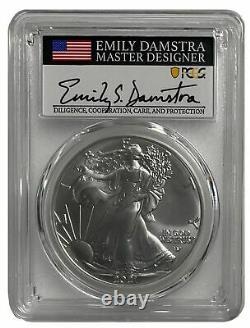 2021 PCGS MS70 T-2 1st Strike American Silver Eagle signed by DAMSTRA Designer