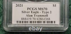 2021 PCGS MS70 Type 2 American Silver Eagle, Alan Trammell, Hand Autographed $1