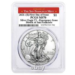 2021 (S) 1 oz Silver American Eagle $1 Coin PCGS MS 70 FDOI (SF) Emergency Issue