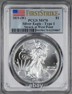 2021 (S/P/W) $1 American Silver Eagle PCGS MS70 First Strike Three Coin Set