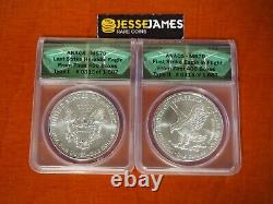 2021 Silver Eagle Anacs Ms70 Final 400 T1 And Ms70 First 400 T2 Boxes 2 Coin Set