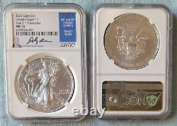 2021 Silver Eagle Ngc Ms70 Last T-1 & First T-2 Production Ryder (2) Coin Set