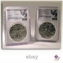 2021 Silver Eagle Set NGC MS70 First and Last Day of Production BU Spring9 Coins