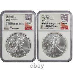 2021 Type 1 & 2 American Silver Eagle Set MS70 NGC Signed SKUOPC11
