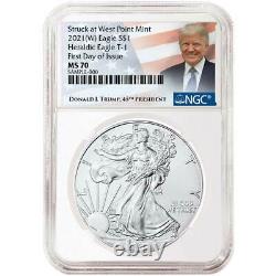 2021 (W) $1 American Silver Eagle 3pc. Set NGC MS70 FDI Trump Label Red White Bl