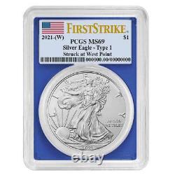 2021 (W) $1 American Silver Eagle 3pc. Set PCGS MS69 FS Flag Label Red White Blu