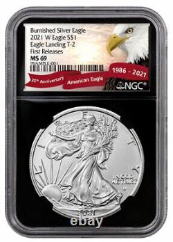 2021 W $1 Burnished American Silver Eagle T2 NGC MS69 FR Black Core Eagle Label