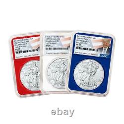 2021 (W) $1 Type 1 American Silver Eagle 3pc Set NGC MS69 Trump ER Label Red Whi