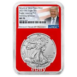 2021 (W) $1 Type 2 American Silver Eagle 3 pc Set NGC MS70 FDI Trump Label Red W