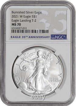 2021 W Burnished American Silver Eagle Type 2 NGC MS70 35th Anniversary Label
