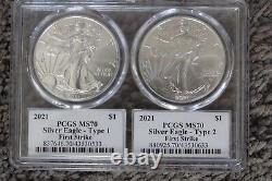 2021 american silver eagle pcgs ms70 first strike TYPE1 & TYPE2