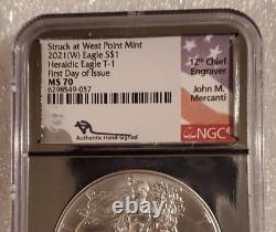 2021 (w) T-1 Ngc Ms70 Fdi Silver Eagle Struck At West Point Mercanti Flag Label