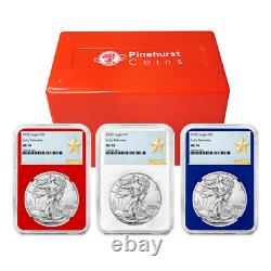 2022 $1 American Silver Eagle 3pc Set NGC MS70 ER West Point Star Label Red Whit