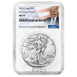 2022 $1 American Silver Eagle 3pc Set NGC MS70 FDI Trump Label Red White Blue
