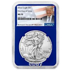2022 $1 American Silver Eagle 3pc Set NGC MS70 FDI Trump Label Red White Blue
