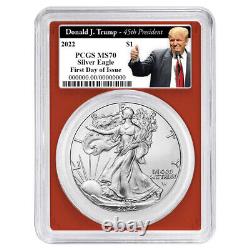2022 $1 American Silver Eagle 3pc Set PCGS MS70 FDOI Trump 45th President Label