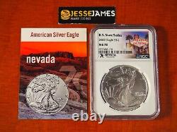 2022 $1 American Silver Eagle Ngc Ms70 U. S. State Series Nevada Label With Card