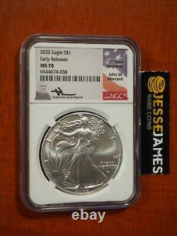 2022 Silver Eagle Ngc Ms70 John Mercanti Signed Early Releases Flag Label